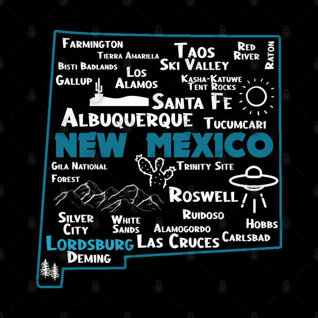 Lordsburg map New Mexico Albuquerque Map Santa Fe Los Alamos, Taos,Roswell Las Cruces Deming Carlsbad Hobbs Silver City by BoogieCreates