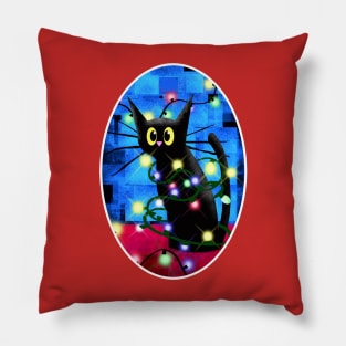 Cat and Christmas Tree Lights Pillow