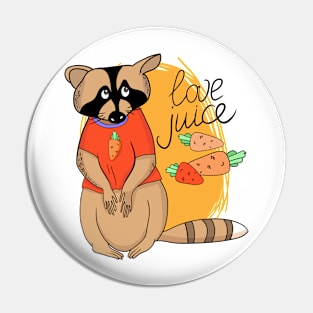 Funny cartoon raccoon and carrot Pin