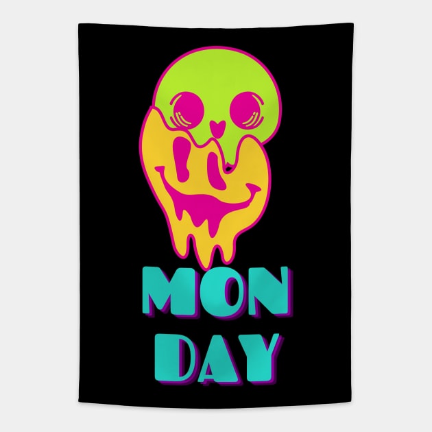 Melting Smiley Skull - MONDAY feeling Tapestry by FoxyChroma