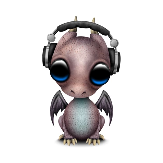 Cute Baby Dragon Deejay Wearing Headphones by jeffbartels