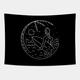 Summer Beach Surfing line Tapestry