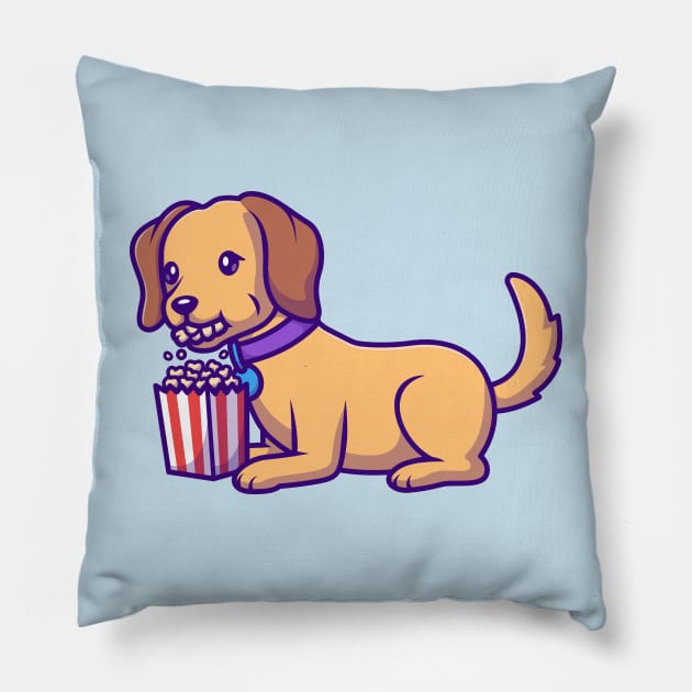 Cute Dog Eating Popcorn Cartoon Pillow by Catalyst Labs