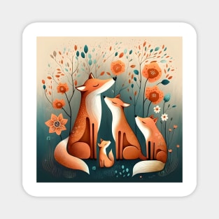 Graceful Fox Family in a Spring Forest Magnet