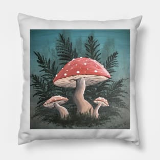 Cute Mushrooms and Ferns Pillow