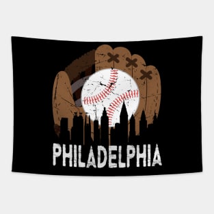 Vintage Philadelphia Baseball Glove Retro Philly Cityscap Tapestry