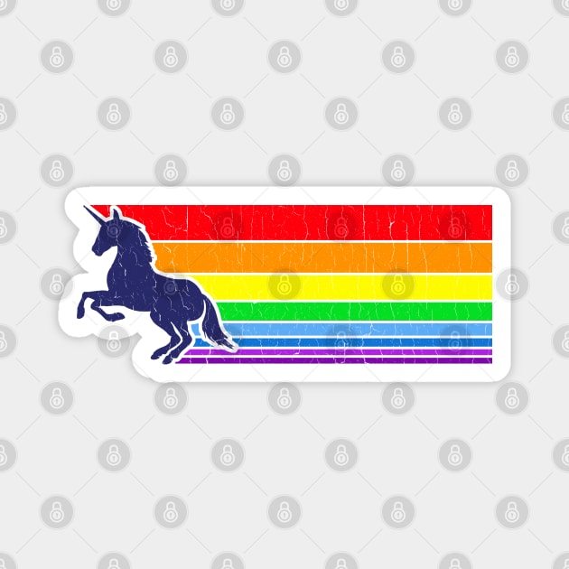 '80s Vintage Unicorn Rainbow (distressed look) Magnet by robotface