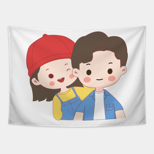 cute cartoon couple Tapestry by BINTSTUDIO