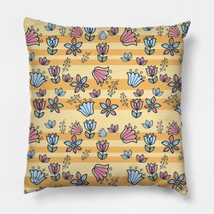 Scandinavian flowers on a striped background Pillow