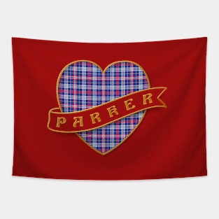 The PARKER Family Tartan - Retro Heart & Ribbon Calan Tartan Insignia Tapestry