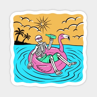 Summer Chillin' // Skeleton Lounging in the Sea on a Flamingo Floatie Magnet