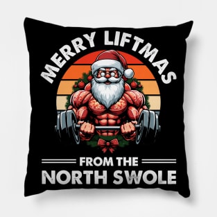 Merry Liftmas From North Swole Muscle Santa Weightlifting Pillow