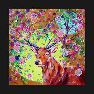 Spring Herald - Fantasy Stag Painting T-Shirt