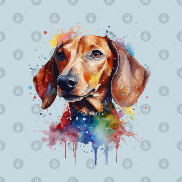 Bright Daschund Watercolor Painting by nonbeenarydesigns