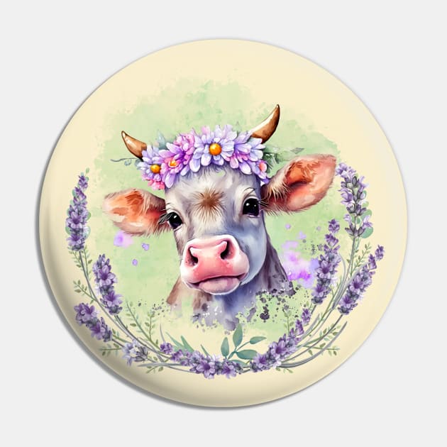 Happy Lavender Cow Pin by LylaLace Studio