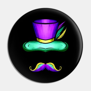 Hat And Mustache For Mardi Gras Pin