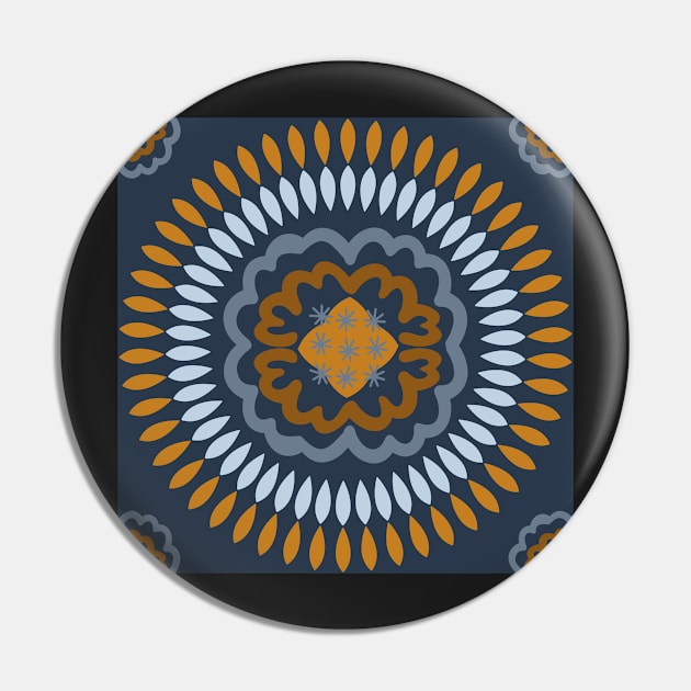 Navy and Mustard Mandala Pin by FrancesPoff