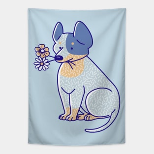 Blue Heeler and Flowers Tapestry