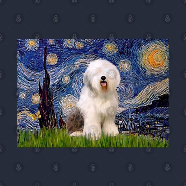 Starry Night Adapted to Feature an Old English Sheepdog by Dogs Galore and More