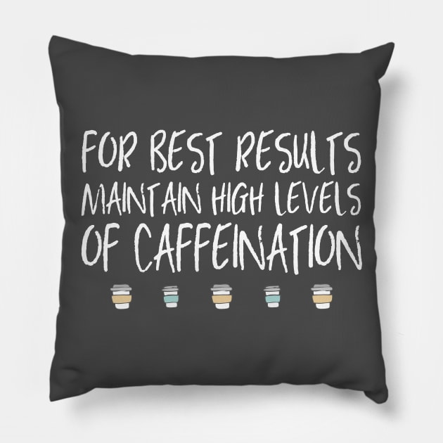 Coffee: For best results, maintain high levels of caffeination (white text + coffee cups) Pillow by Ofeefee