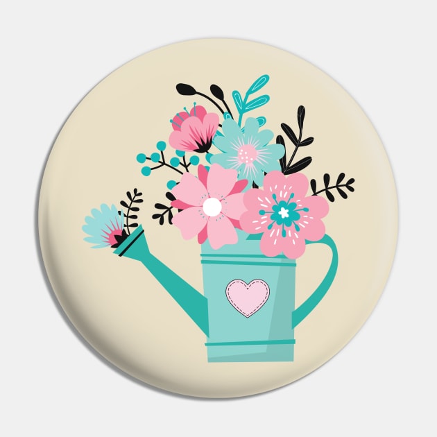 Floral Watering Can Pin by tramasdesign