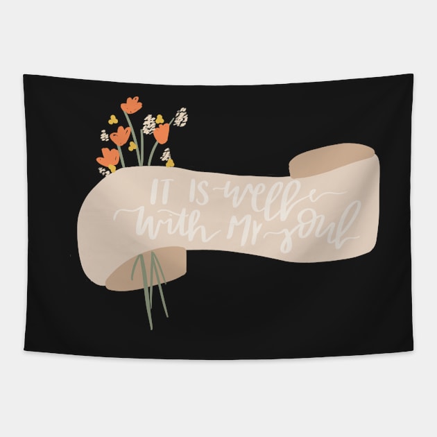 it is well with my soul minimalist flower chrisitan quote Tapestry by andienoelm