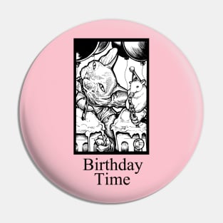 Cat and Mouse Birthday - Birthday Time - Black Outlined Version Pin