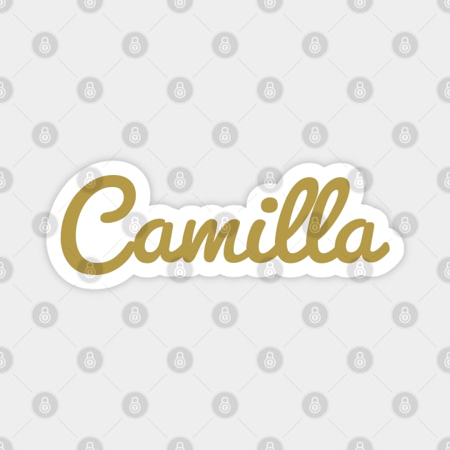 Camilla Cursive Script Typography Gold Text Magnet by ellenhenryart