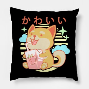 Kawaii Aesthetics Japanese Strawberry Milk Shake かわいい Dog - Orange - Strawberry Milk Pillow