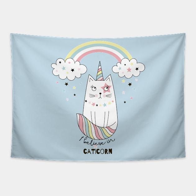 I believe in caticorn Tapestry by peggieprints