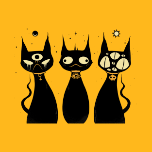 Three Creepy Cute Black Cats, Goth Art T-Shirt