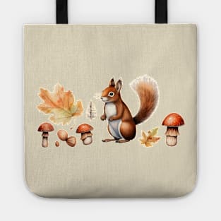 The squirrel is gathering acorns for the winter. Tote