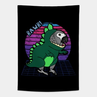 Aesthetic Vaporwave Dinosaur African Grey Parrot Tapestry