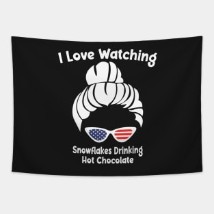 I Love Watching Snowflakes Drinking Hot Chocolate Funny Design Quote Tapestry