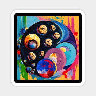 Moon phases with mushrooms abstract oil painting style Magnet