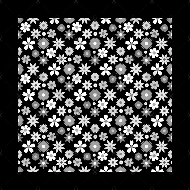 Retro Monochrome Flower Pattern by NataliePaskell