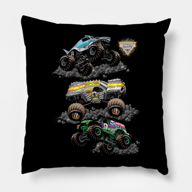 The Three Monster Crush Pillow by rickyrickbob