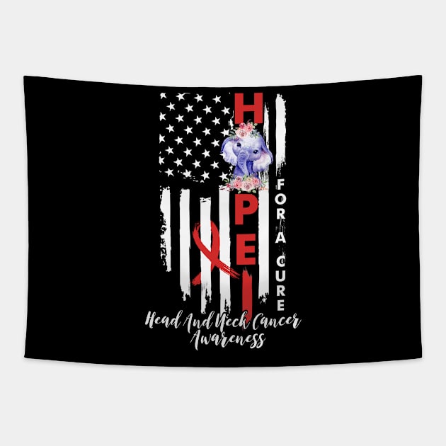 Head And Neck Cancer Awareness For A Cure Elephant American Flag Head And Neck Cancer Gift Tapestry by AKIFOJWsk