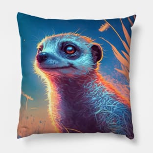 Meerkat Animal Portrait Painting Wildlife Outdoors Adventure Pillow