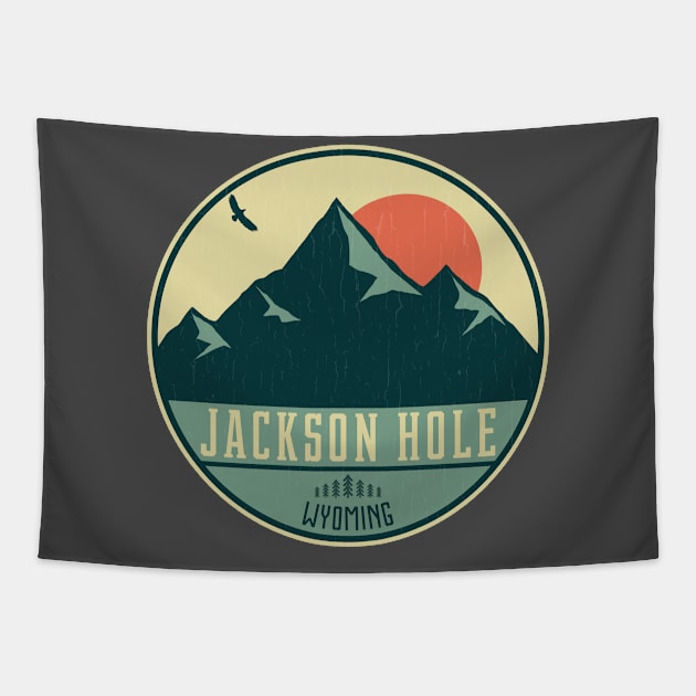 Jackson Hole Wyoming Retro Mountain Badge Tapestry by dk08