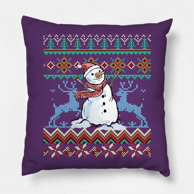 Ugly Sweater Style Snowman Print Pillow by letnothingstopyou