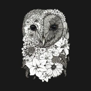 Floral Owl Black Background T-Shirt