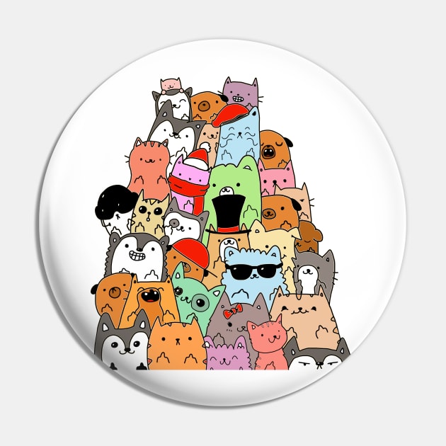 Cute Cats and Dogs Doodle Pin by OneWeirdDude