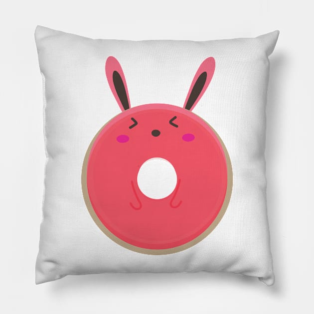 Pink Donut Blushing Bunny Rabbit Pillow by InkyArt