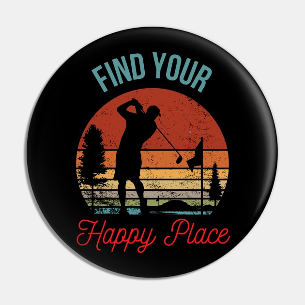 Retro Sunset Golfer - Male Silhouette Design Pin by The Wolf and the Butterfly