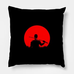 Japanese flag design with a modern samurai Pillow