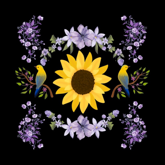 Sunflower, Purple Flowers, and Birds by nanas_design_delights