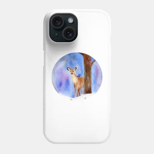 Deer in the Winter Forest Painting Phone Case