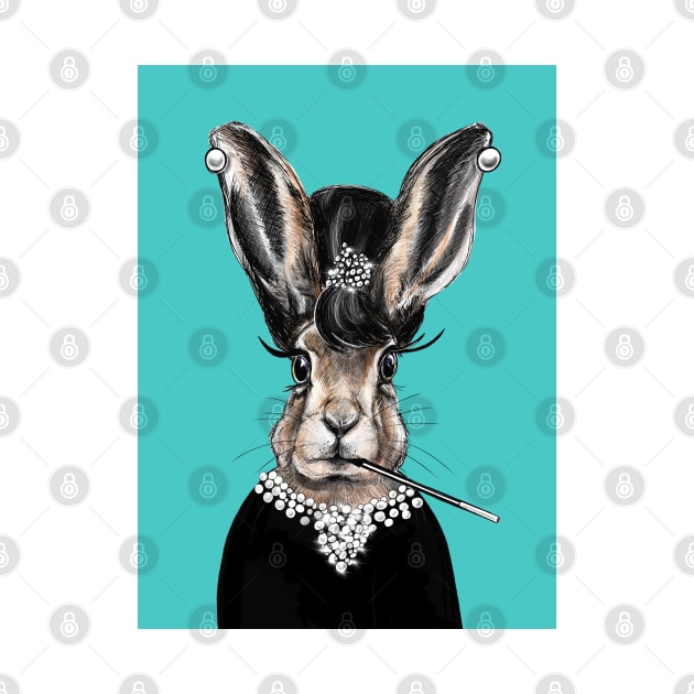 Audrey Hepburn breakfast at Tiffany’s cute easter bunny hare by PG Illustration