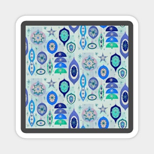 Blue and Turquoise Retro Ornament Pattern Magnet